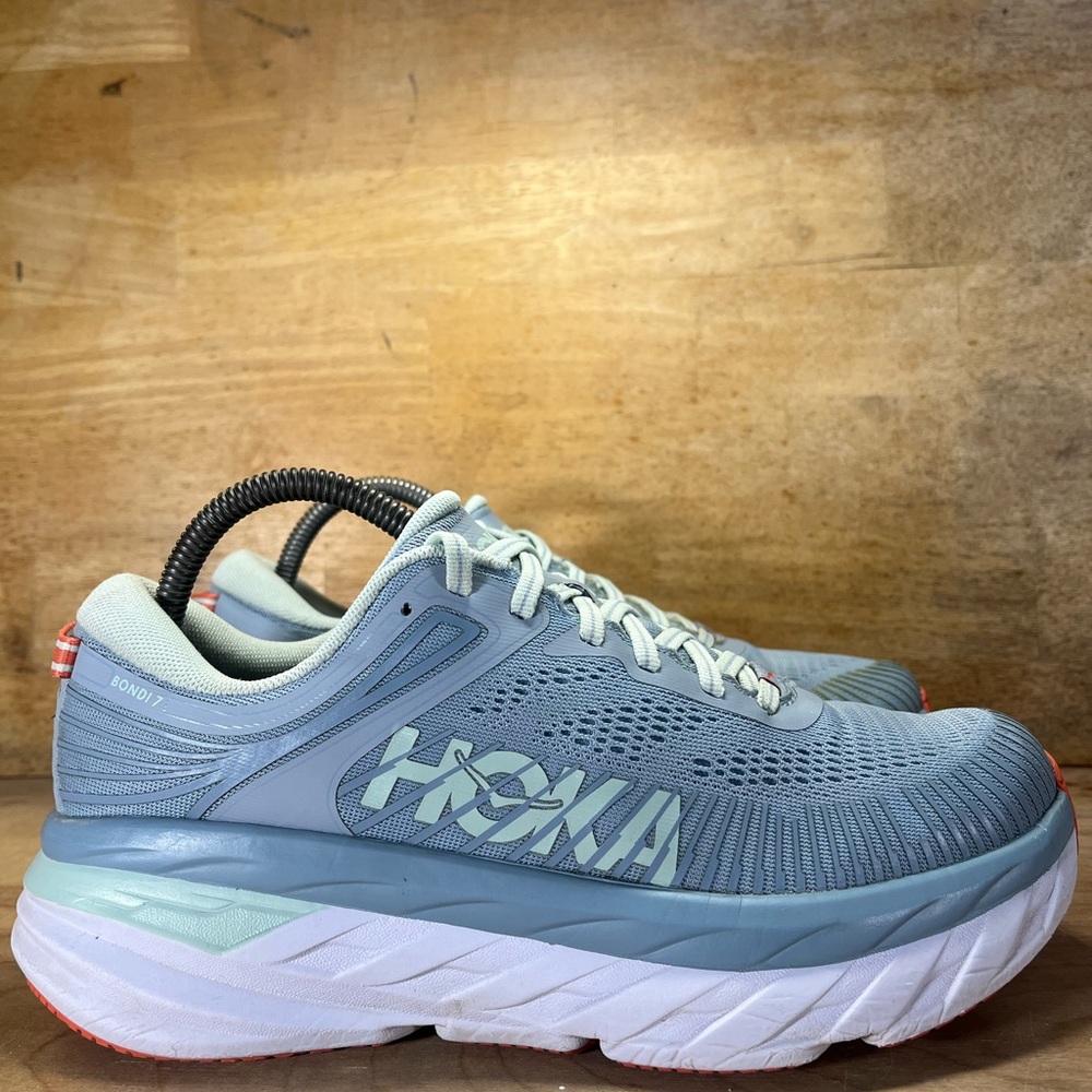 Hoka One One Bondi 7 REFLECTIVE Womens Size 8.5 Running Shoes Sneakers Blue Fog - Picture 1 of 12